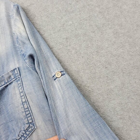 Cloth & Stone Shirt Womens XS Faded Blue Denim Shirttail Button Down Bleached - Picture 8 of 9
